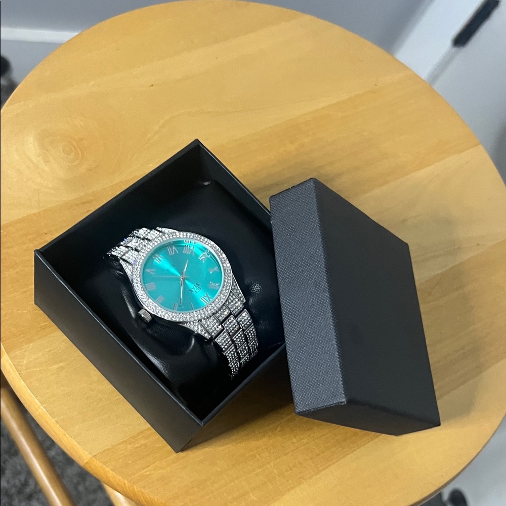 Silver Watch with Turquoise Dial